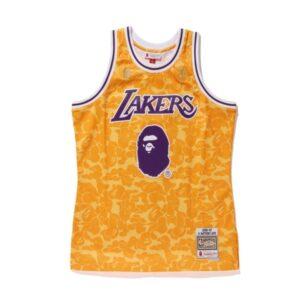 Купить баскетбольную джерси Bape x Mitchell & Ness Lakers ABC Basketball Swingman Jersey Yellow