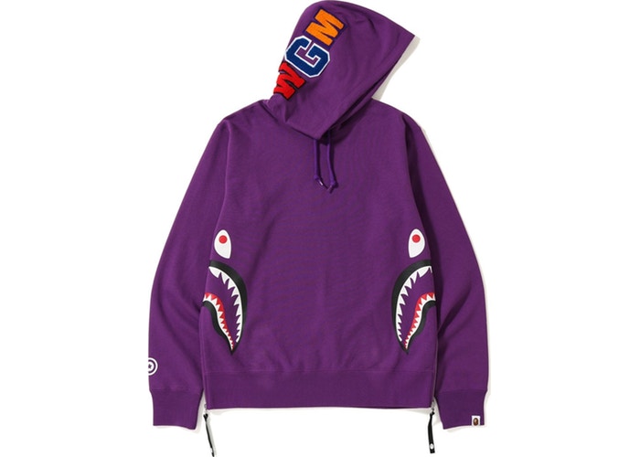 BAPE Side Zip Shark Wide Pullover Hoodie Purple