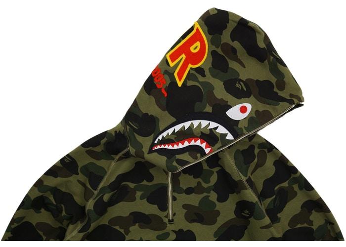 Худи BAPE Ultimate 1st Camo PONR Shark Half Zip Raglan Pullover Hoodie Green
