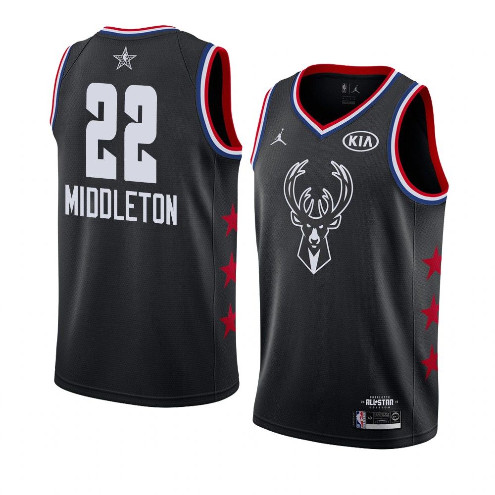 2019 NBA All Star Bucks Khris Middleton 22 Black Swingman Jersey