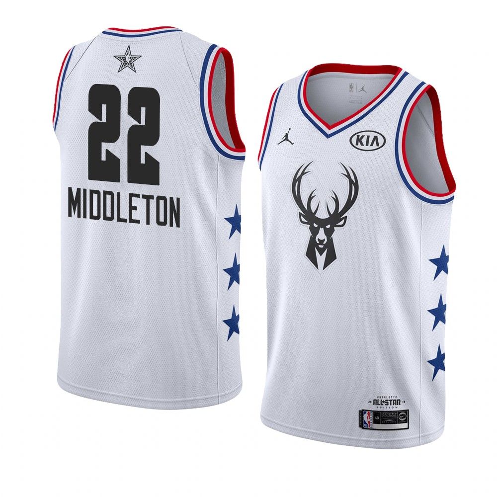 2019 NBA All Star Bucks Khris Middleton 22 White Swingman Jersey
