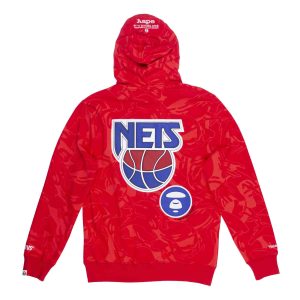 Aape x Mitchell Ness New Jersey Nets Hoodie Red 1