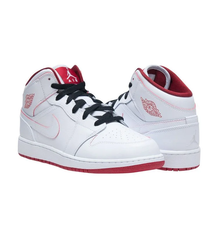 Кроссовки Air Jordan 1 Retro Mid GS 'White Gym Red'