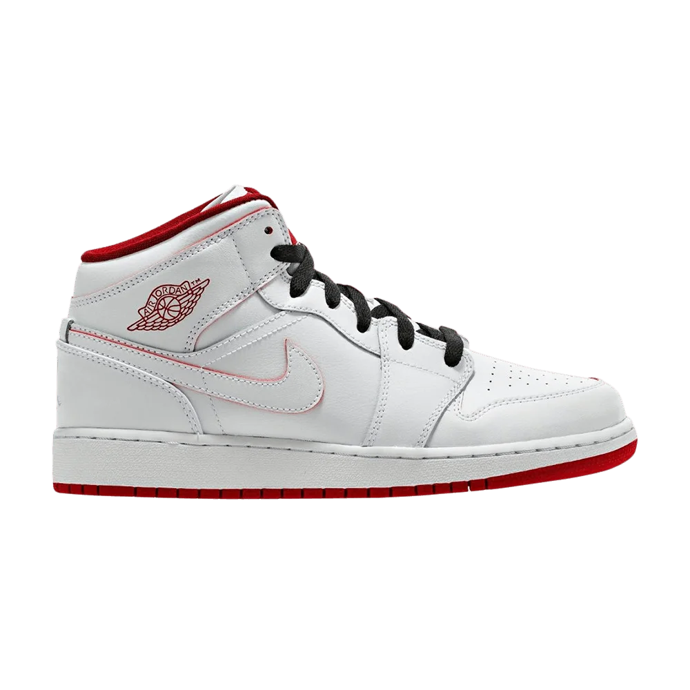 Кроссовки Air Jordan 1 Retro Mid GS 'White Gym Red'