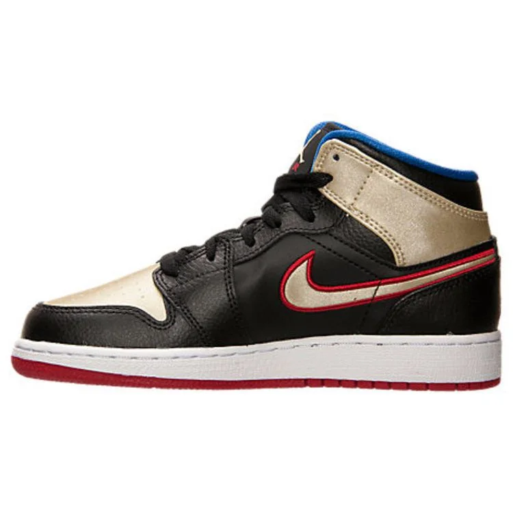 Кроссовки Air Jordan 1 Retro Mid GS 'Bred Metallic Gold'