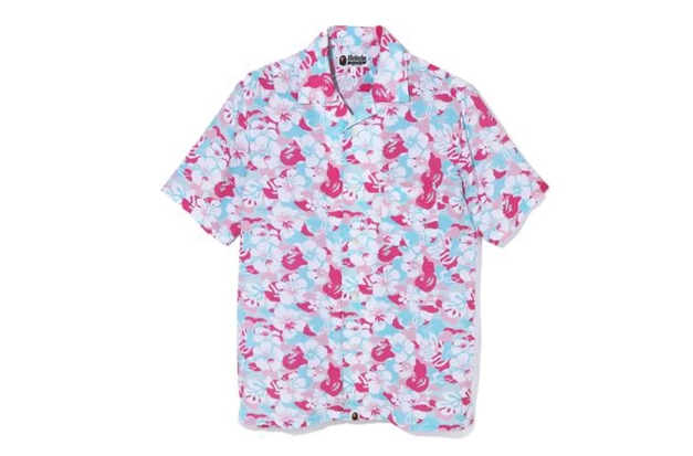 BAPE Store Miami Open Collar Shirt PinkBlue
