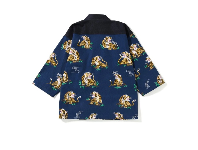 BAPE Tiger Pattern Kimono Shirt Navy