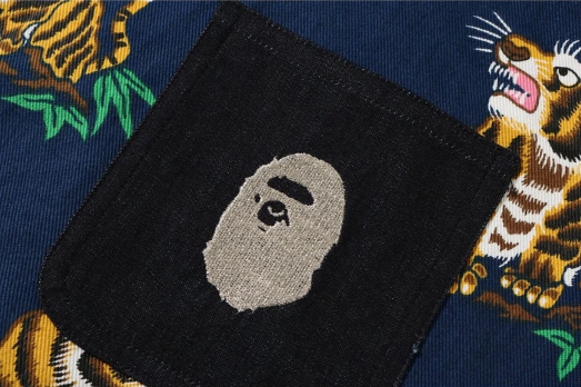 BAPE Tiger Pattern Kimono Shirt Navy