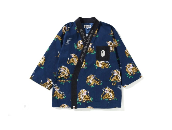 BAPE Tiger Pattern Kimono Shirt Navy