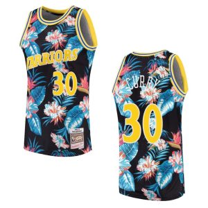 mens warriors stephen curry floral fashion jersey black