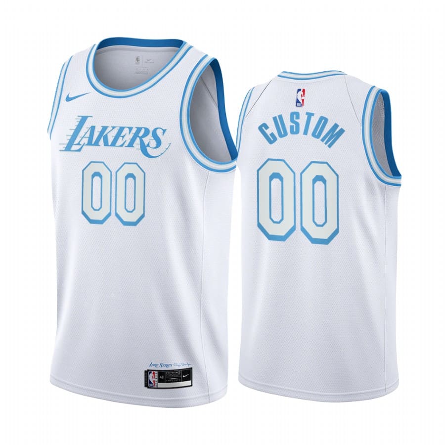 lakers custom white city edition new blue silver logo jersey