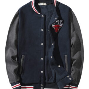 2019 NBA Chicago Bulls Navy White Bomber Jacket 1