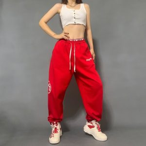 2021 Bulegirls Hip hop Style Sweatpants White Red 2