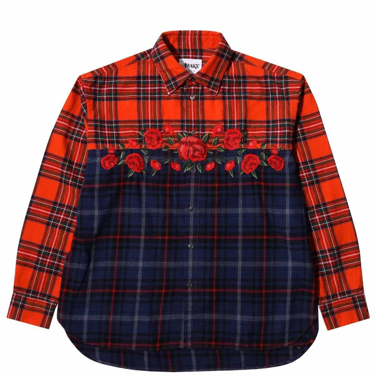 Awake Embroidered Rose Flannel Shirt Red