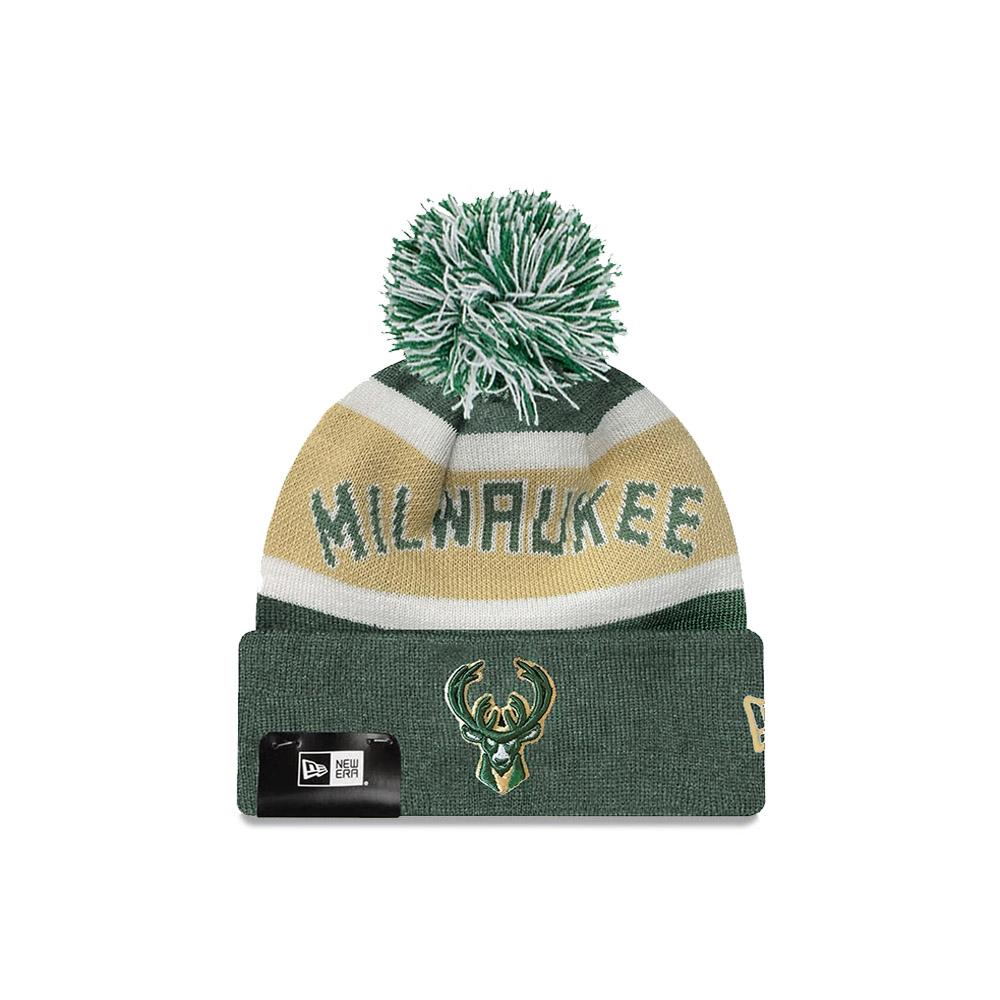 New Era Milwaukee Bucks Wordmark Pom Knit NBA Beanie