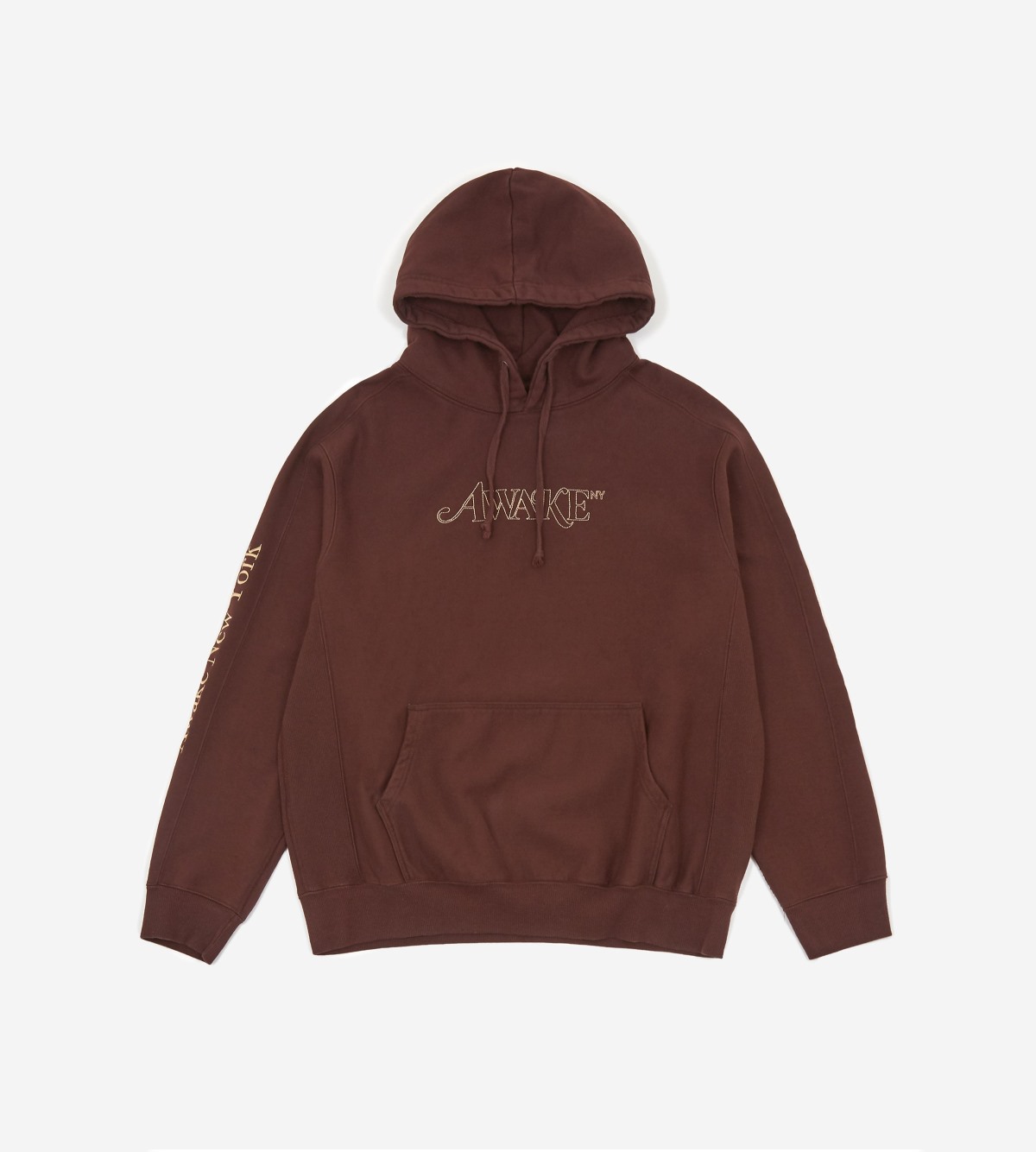 Awake Classic Outline Logo Paneled Embroidered Hoodie Brown