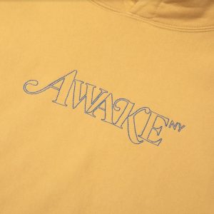 Awake Classic Outline Logo Paneled Embroidered Hoodie Mustard 1