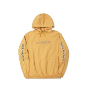 Awake Classic Outline Logo Paneled Embroidered Hoodie Mustard