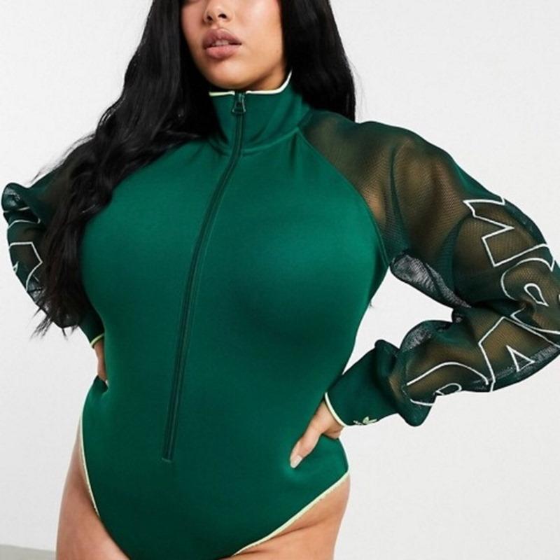adidas Ivy Park Mesh Sleeve Bodysuit Plus Size Dark Green 4