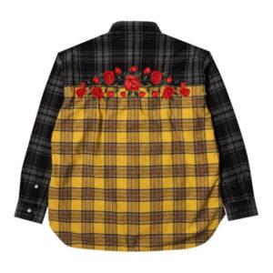 Awake Embroidered Rose Flannel Shirt Yellow 1