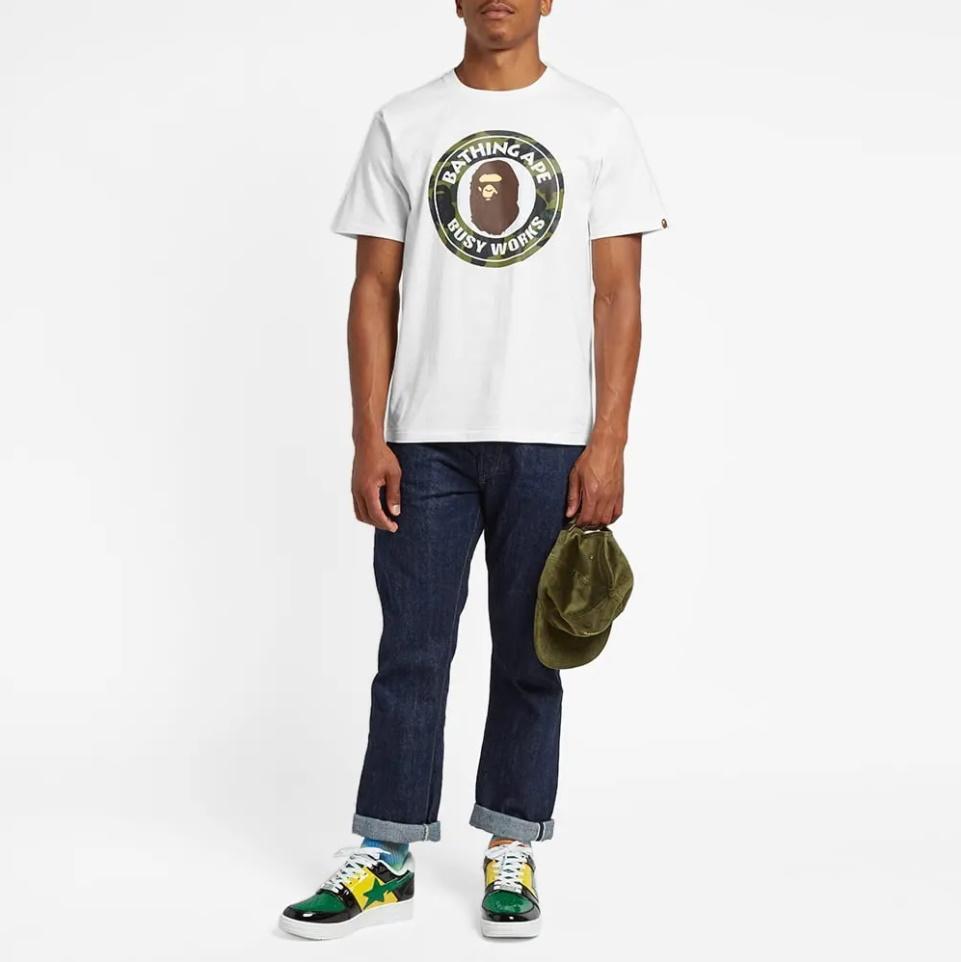 Футболка BAPE 1st Camo Busy Works Tee (SS21) White/Green