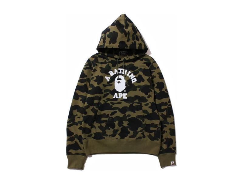 BAPE 1st Camo College Pullover Hoodie FW19 Green