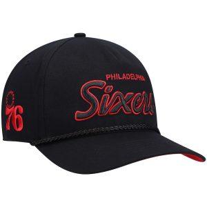 Mens 47 Black Philadelphia 76ers Crosstown Script Hitch Snapback Hat 3