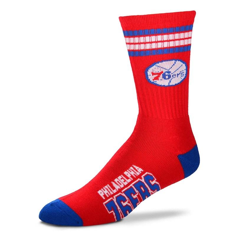 Mens For Bare Feet Philadelphia 76ers 4 Stripe Deuce Performance Crew Socks