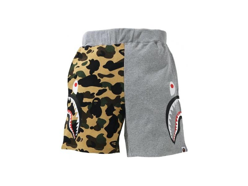 bape-1st-camo-half-side-shark-sweat-shorts-yellow