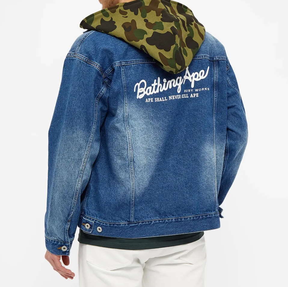 BAPE 1st Camo Loose Fit Hoodie Denim Jacket Indigo