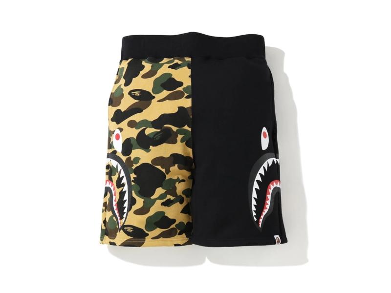 bape-1st-camo-side-shark-sweatshort-black-yellow