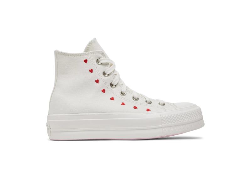 Wmns Converse Chuck Taylor All Star Lift Platform High Embroidered Hearts White A01599C