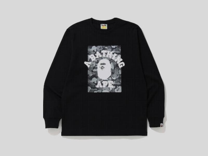 Футболка BAPE ABC Dot Reflective Camo on College Long Sleeve Tee Black