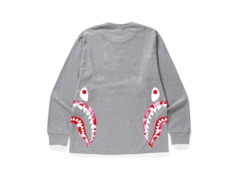 Футболка BAPE ABC Side Shark L/S Tee Grey/Pink