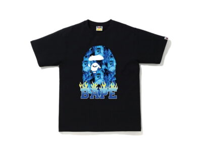BAPE-Ape-Head-Flame-T-shirt-Black-Blue