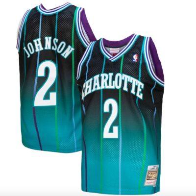 1992-93-Charlotte-Hornets-2-Larry-Johnson-Mitchell-Ness-Fadeaway-TealBlack-Jersey-1