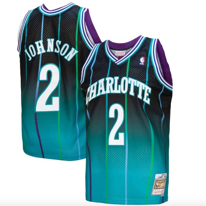 1992-93-charlotte-hornets-2-larry-johnson-mitchell-amp-ness-fadeaway-teal-black-jersey