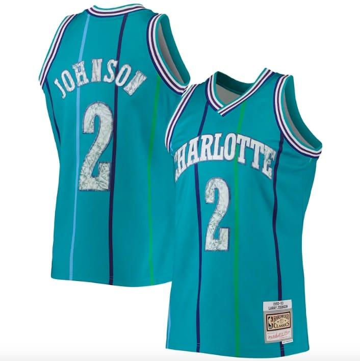 1996-97-charlotte-hornets-2-larry-johnson-mitchell-amp-ness-75th-anniversary-diamond-teal-jersey