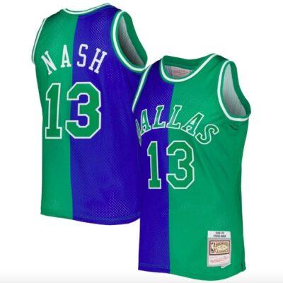 1998-99-Dallas-Mavericks-13-Steve-Nash-Mitchell-Ness-Split-BlueGreen-Jersey-1