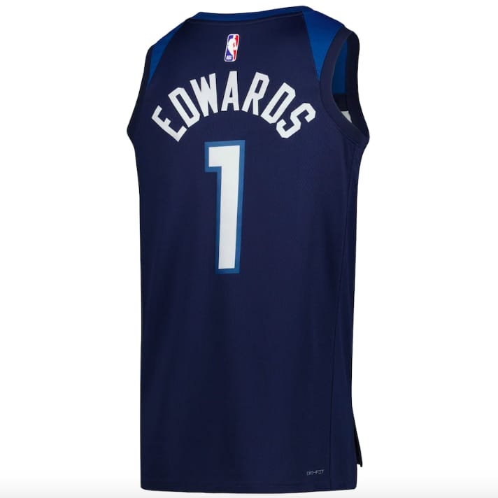 2022 23 Minnesota Timberwolves 1 Anthony Edwards Swingman Icon Navy Jersey