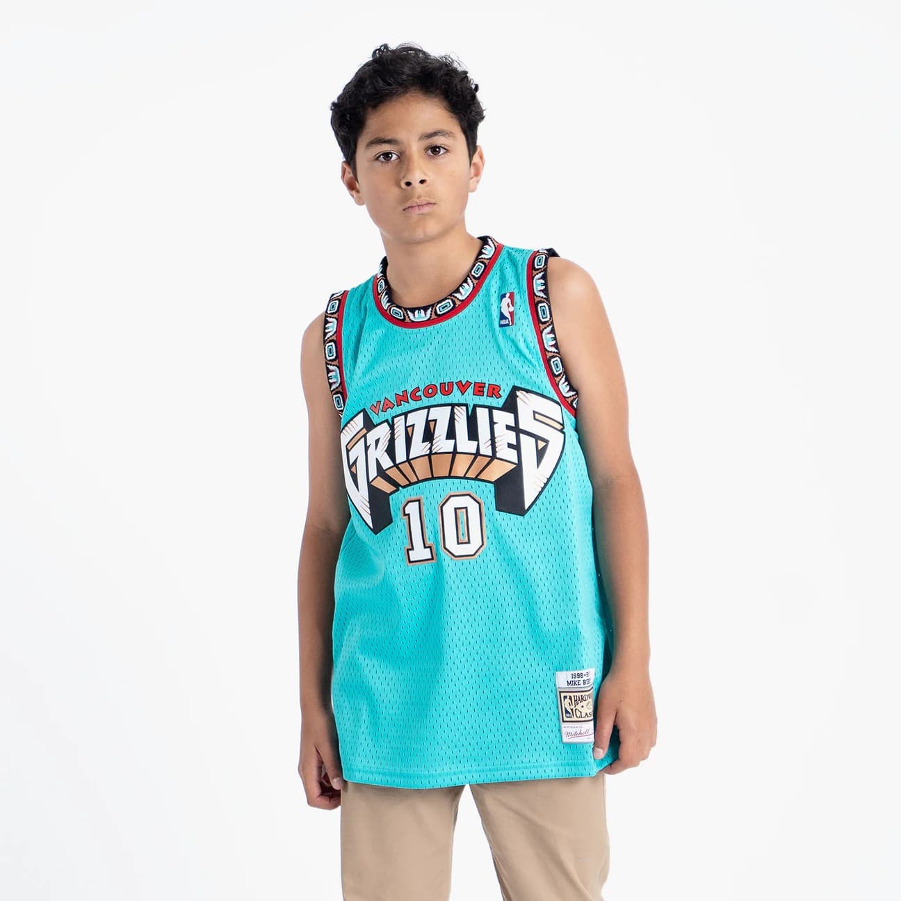 1998-99-vancouver-grizzlies-mike-bibby-10-youth-swingman-hardwood-classics-teal-jersey