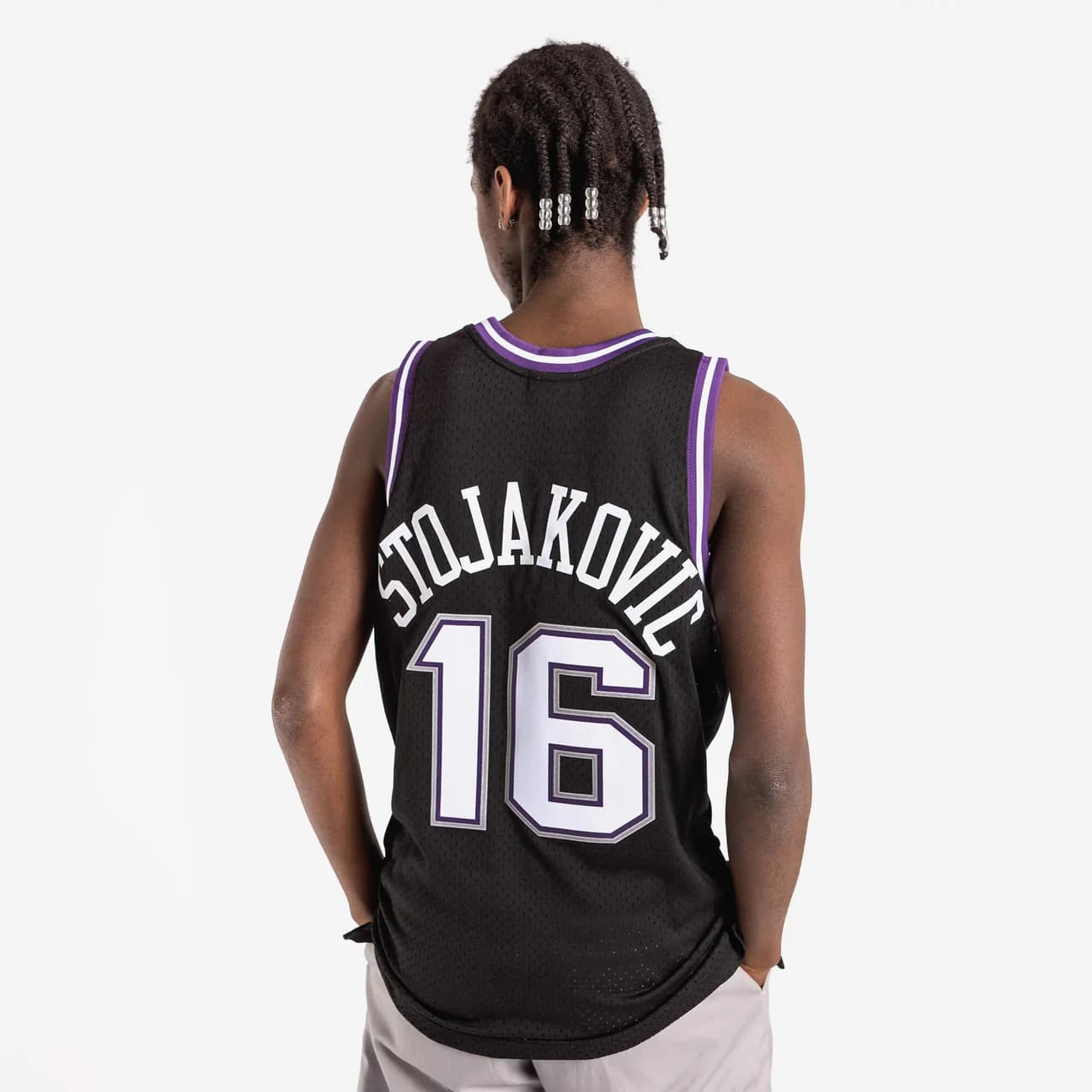 2001 02 Sacramento Kings Peja Stojakovic 16 Swingman Hardwood Classics Black Jersey