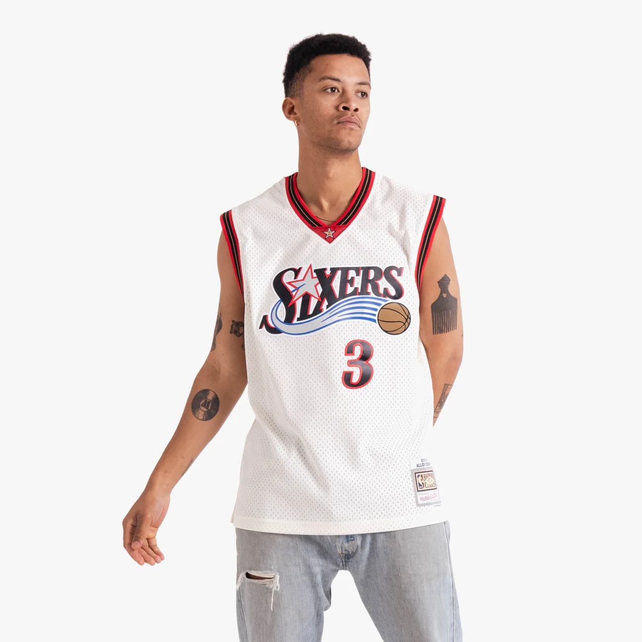 Philadelphia 76ers Allen Iverson 3 Swingman Hardwood Classics Off White Jersey