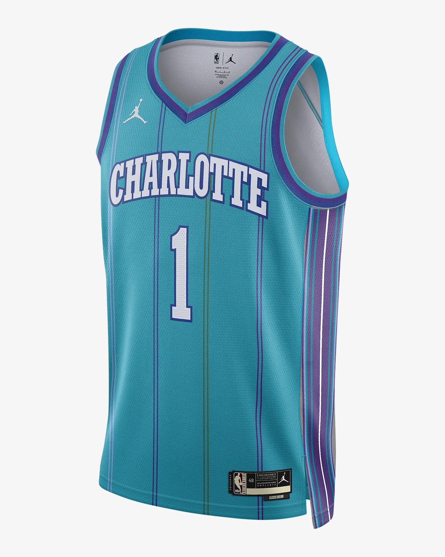 2023 24 Charlotte Hornets LaMelo Ball 1 Swingman Hardwood Classics Teal Jersey