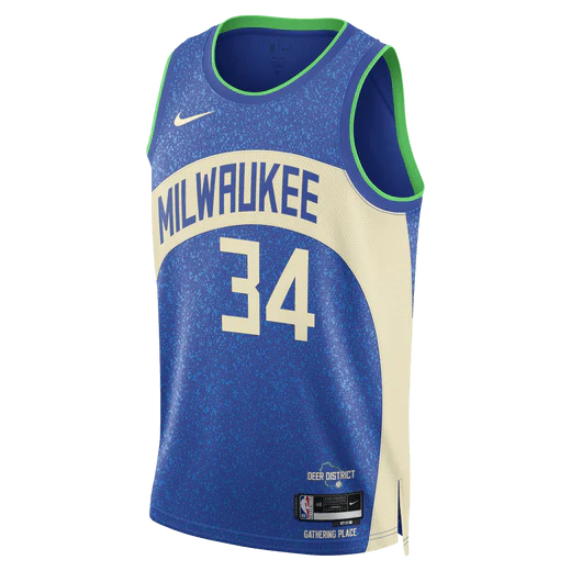 2023 24 Milwaukee Bucks Giannis Antetokounmpo 34 Swingman City Edition Blue Jersey