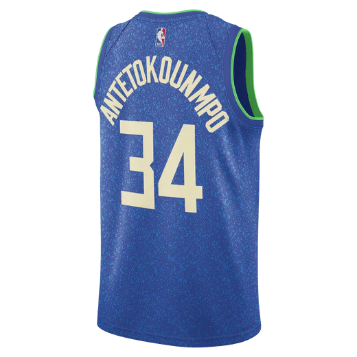 2023 24 Milwaukee Bucks Giannis Antetokounmpo 34 Swingman City Edition Blue Jersey