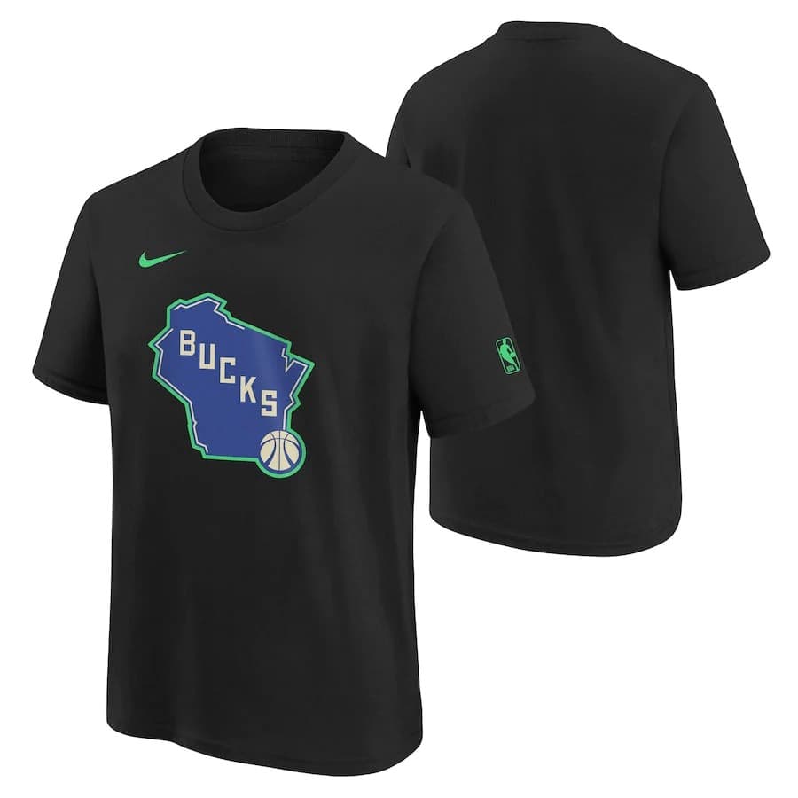 Nike Milwaukee Bucks 2024 City Edition Essential Logo Youth NBA T Shirt