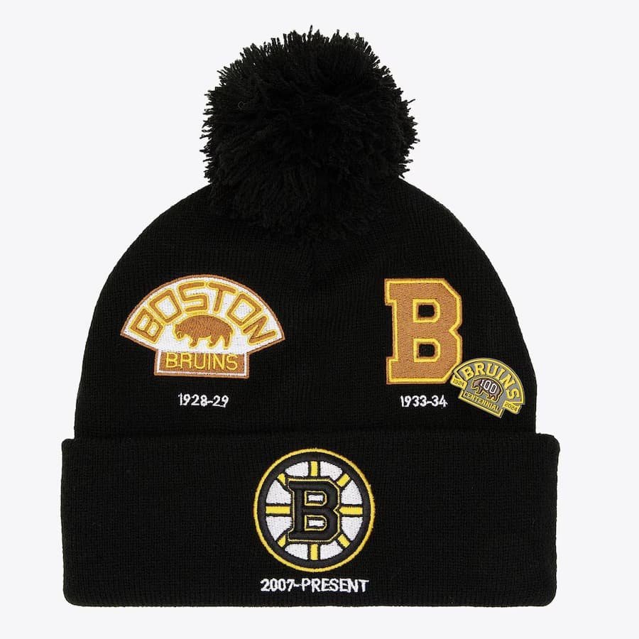 shapka-mitchell-ness-black-boston-bruins-timeline-cuffed-knit-hat-with-pom