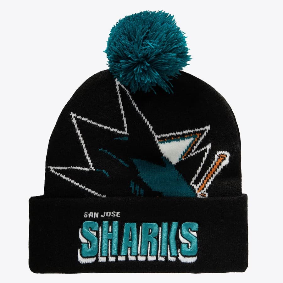 shapka-mitchell-ness-black-san-jose-sharks-punch-out-cuffed-knit-hat-with-pom