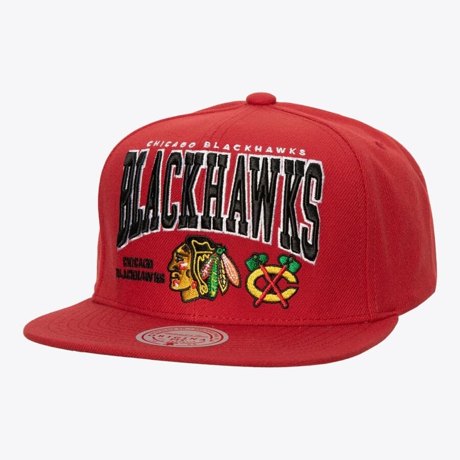 bejsbolka-mitchell-ness-red-chicago-blackhawks-champ-stack-snapback-hat